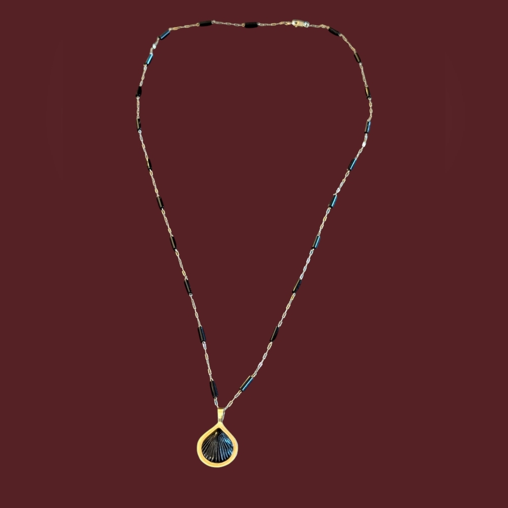 Bernard K. Passman #4 18K Black Coral Seashell Pendant 14K Chain Replaced Clasp - Picture 10 of 13